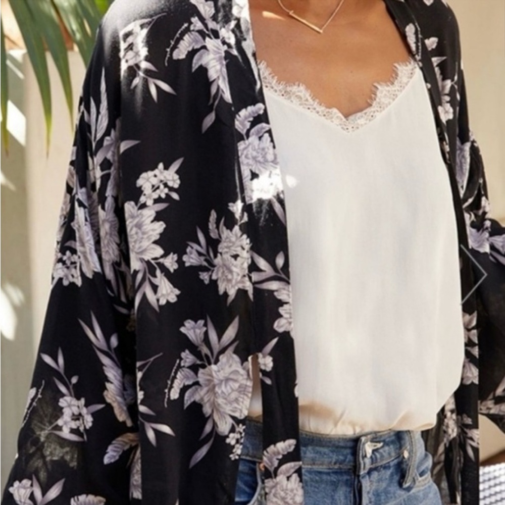 Spiritual Gangster Black Floral Cardigan, one size